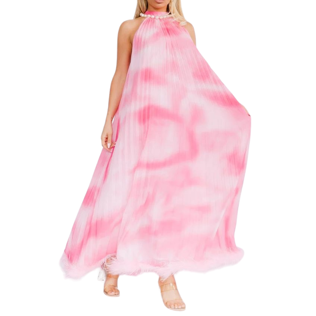 VESTIDO ROSA CON PERLAS