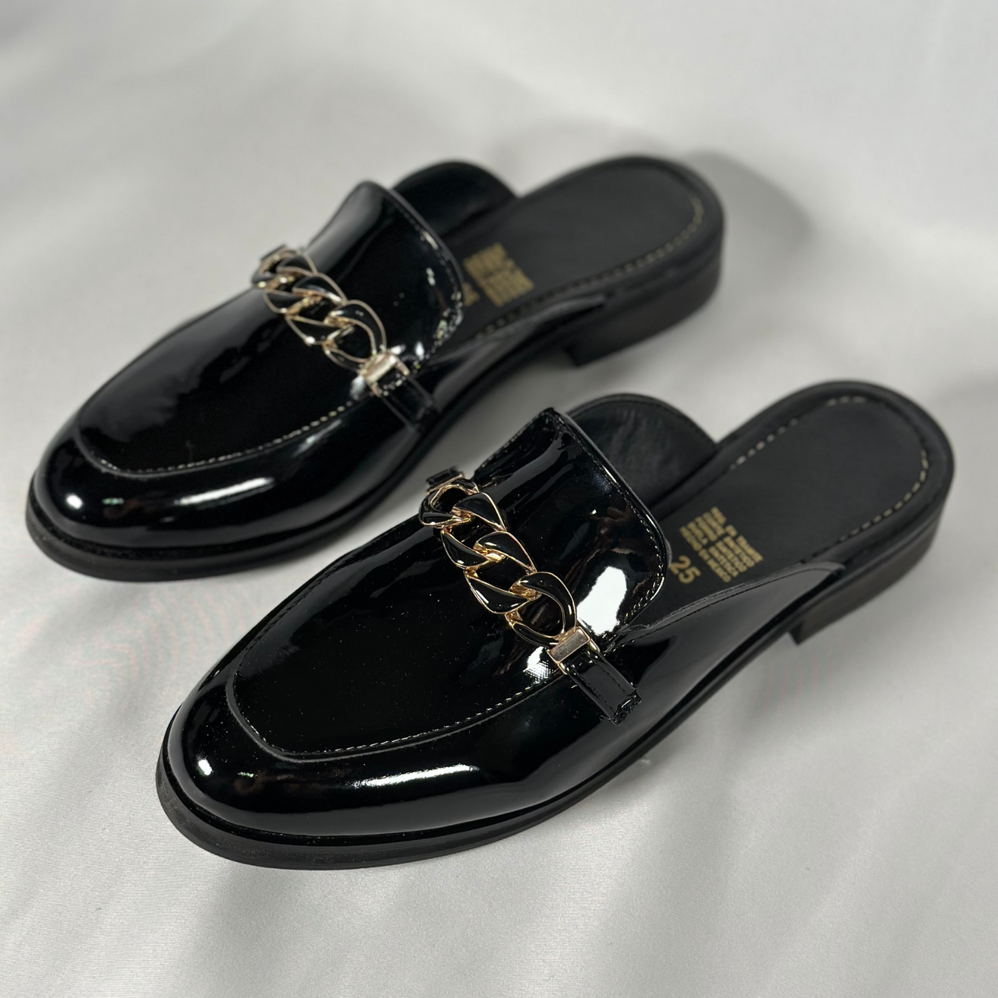 Glossy Blackout Mules