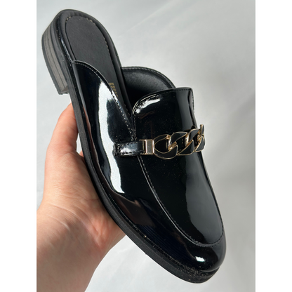 Glossy Blackout Mules